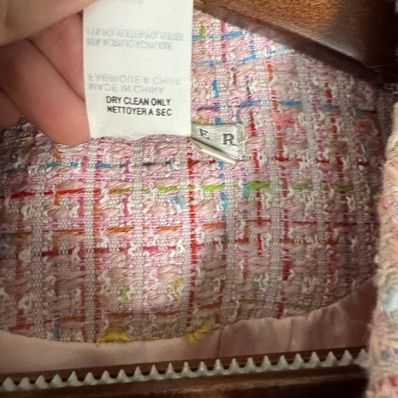 Spanner Pink Rainbow Tweed Blazer Jacket Short Length Bows Womens Size 8 - Picture 8 of 11